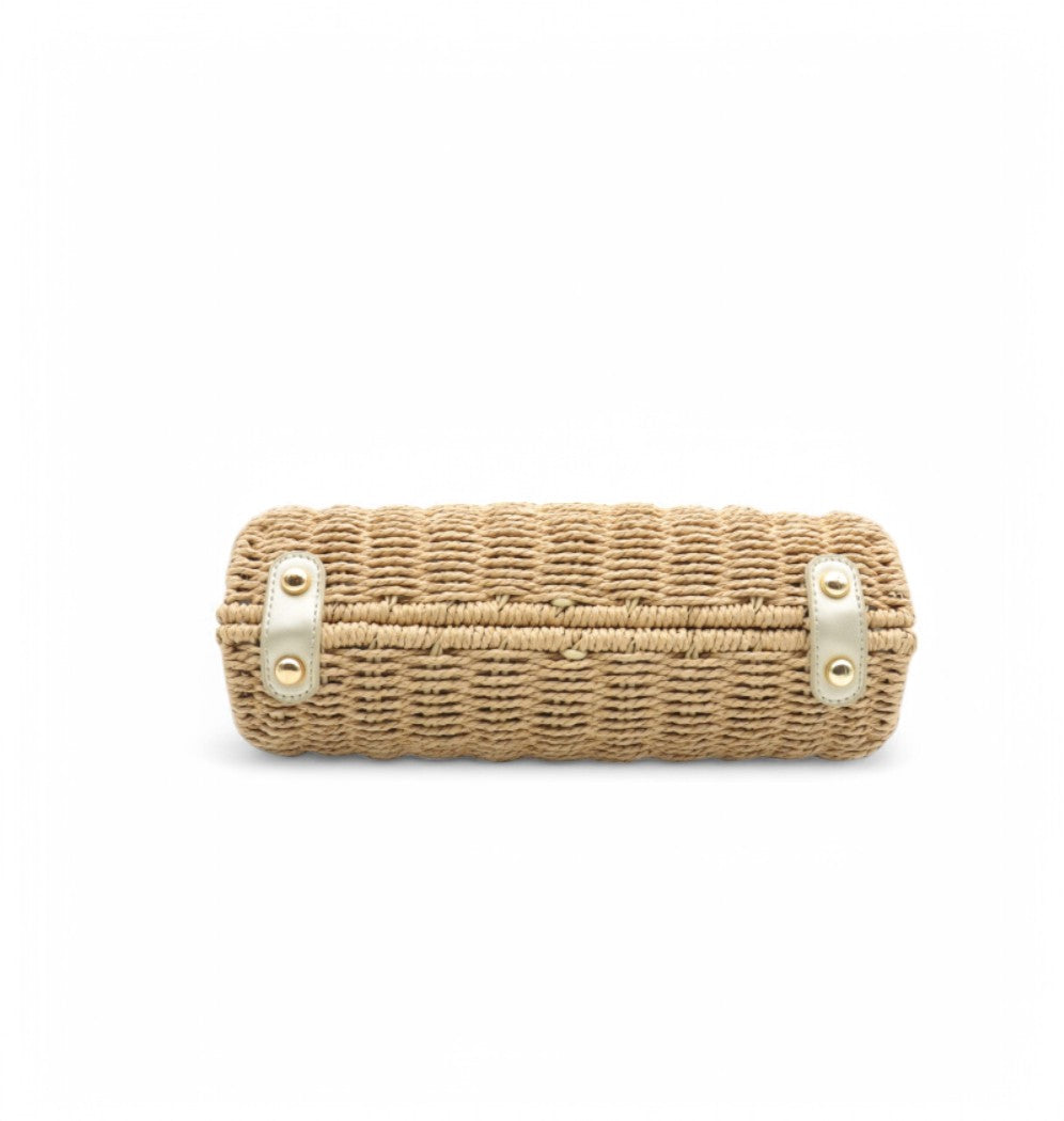 sac à main en paille Ibiza or et beige