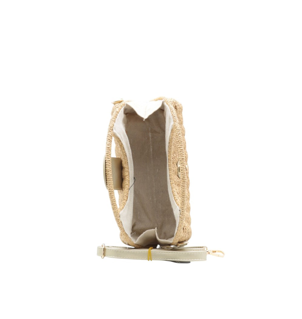 sac à main en paille Ibiza or et beige