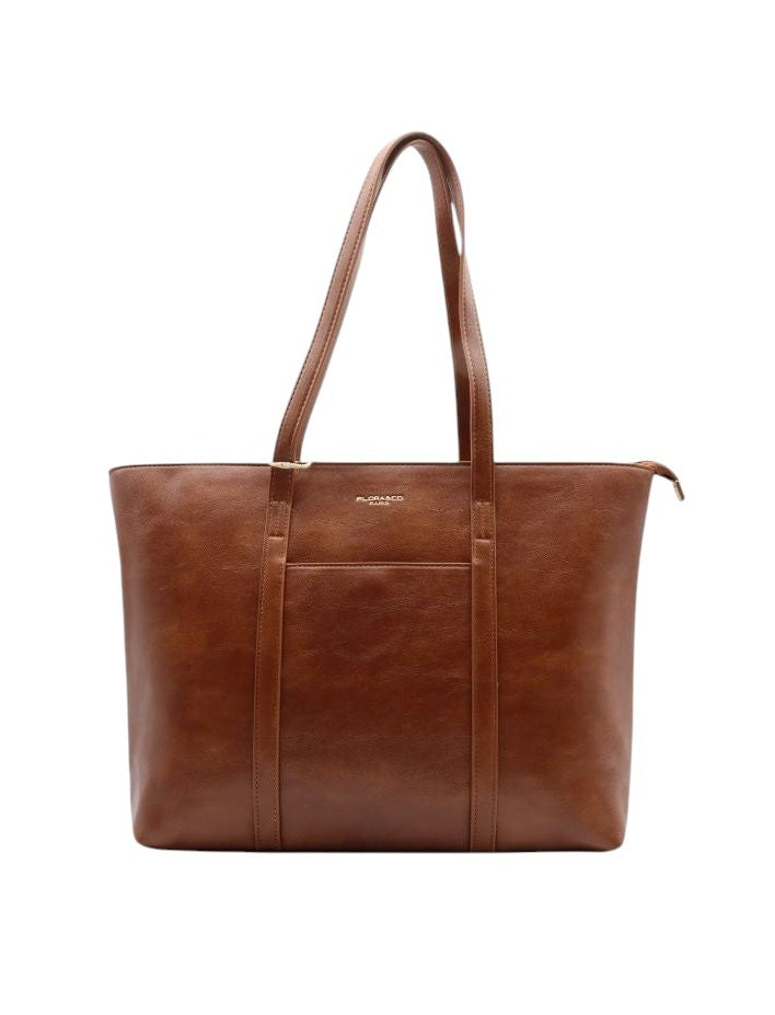 Sac cabas A4 femme couleur camel Flora & Co Le Charly pour cours et bureau - vue de face