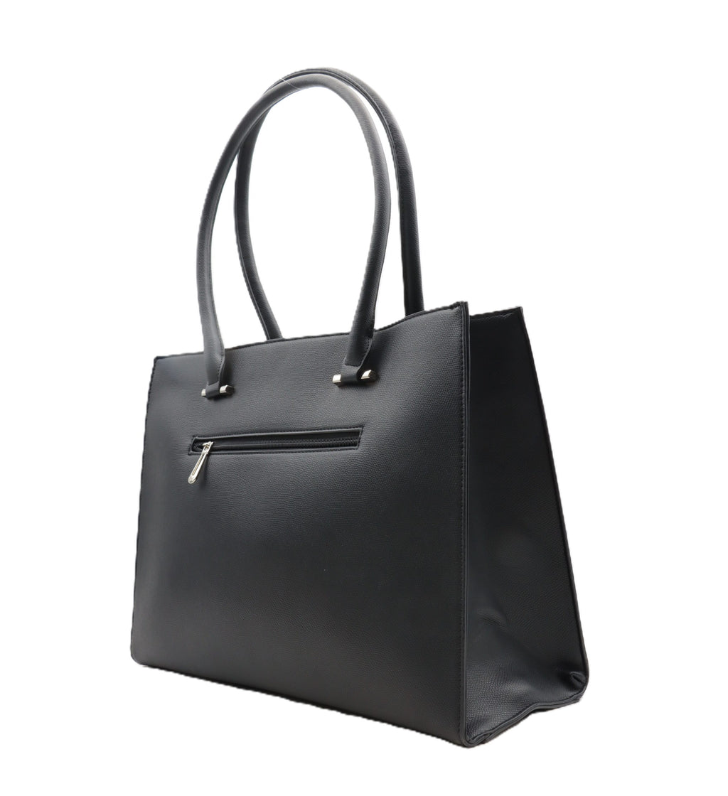 Sac cabas noir en cuir pour femme, style élégant et pratique.