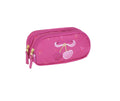 Trousse rose avec cerises et ruban, pour école primaire.