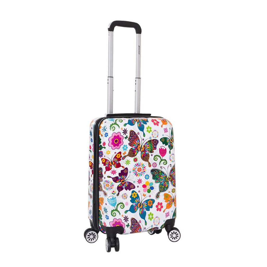Valise cabine rigide 55 cm à roulettes Papillons & Fleurs coté