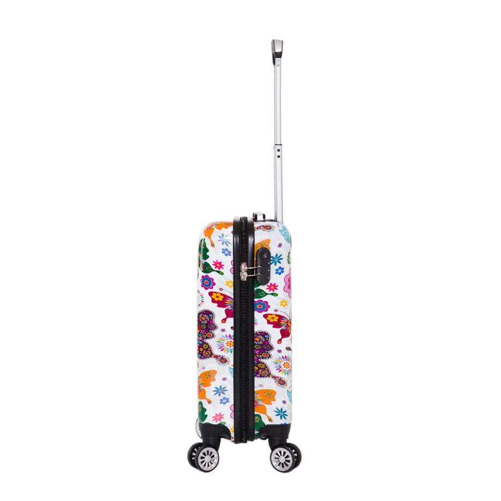 Valise cabine rigide 55 cm à roulettes Papillons & Fleurs -profil