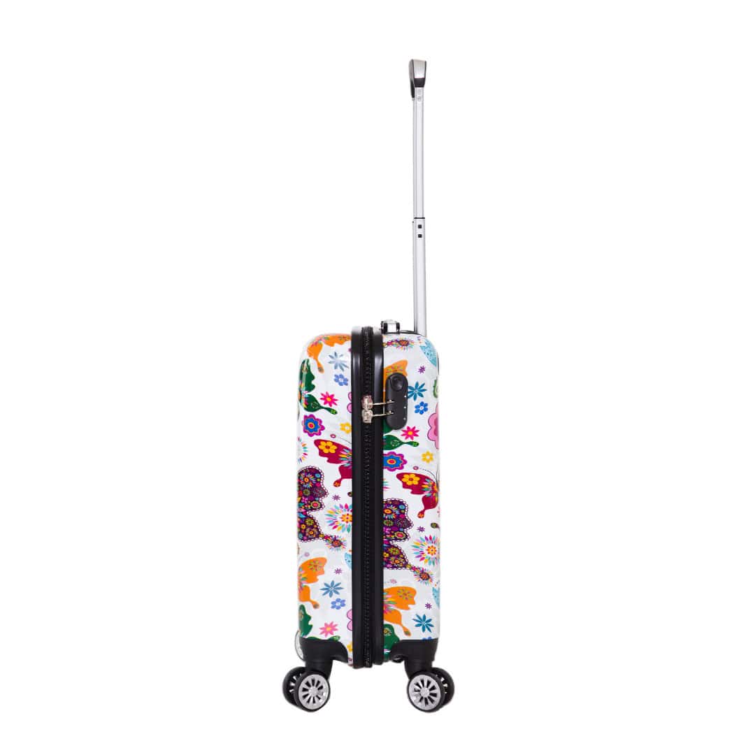 Valise cabine rigide 55 cm à roulettes Papillons & Fleurs -profil