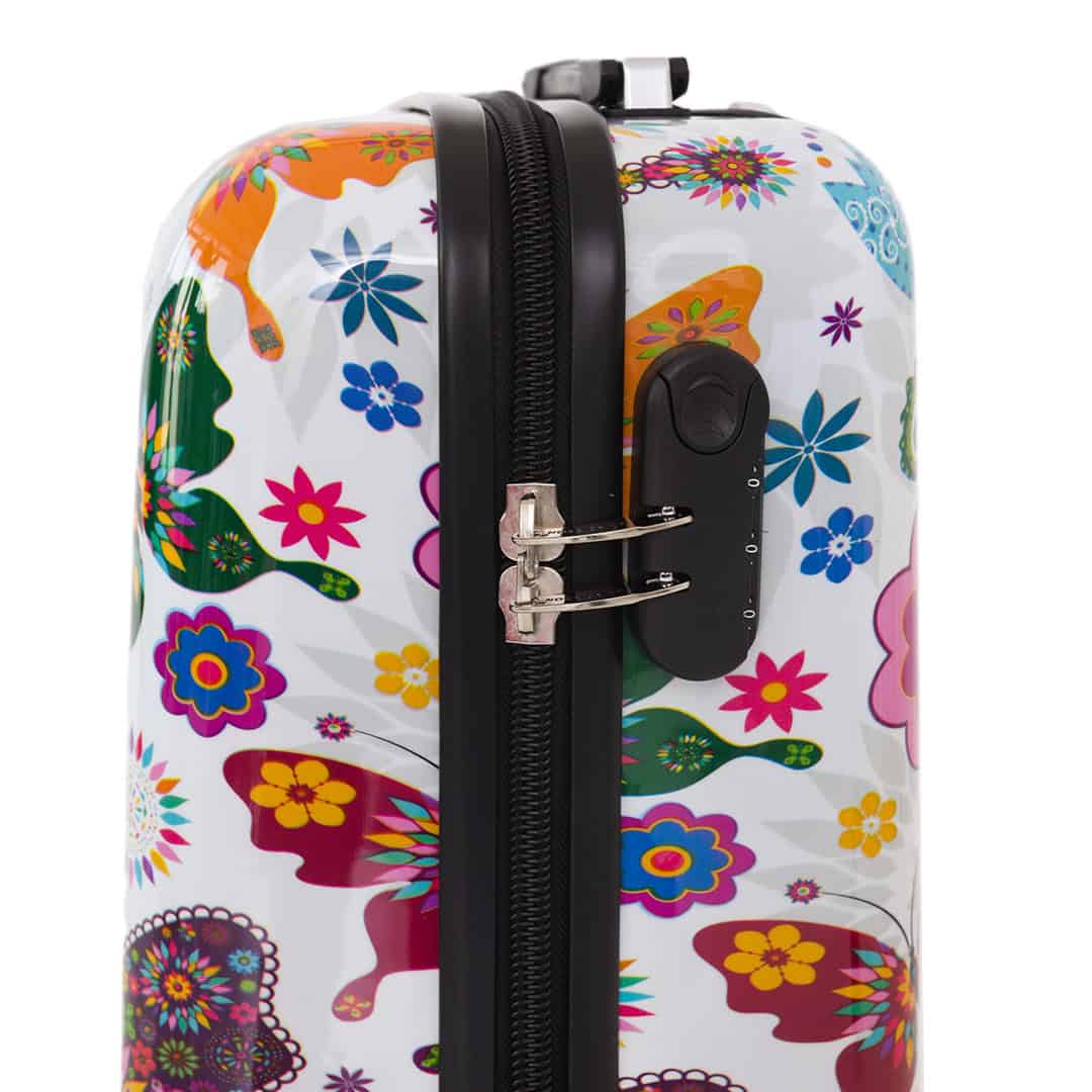Valise cabine rigide 55 cm à roulettes Papillons & Fleurs - serrure