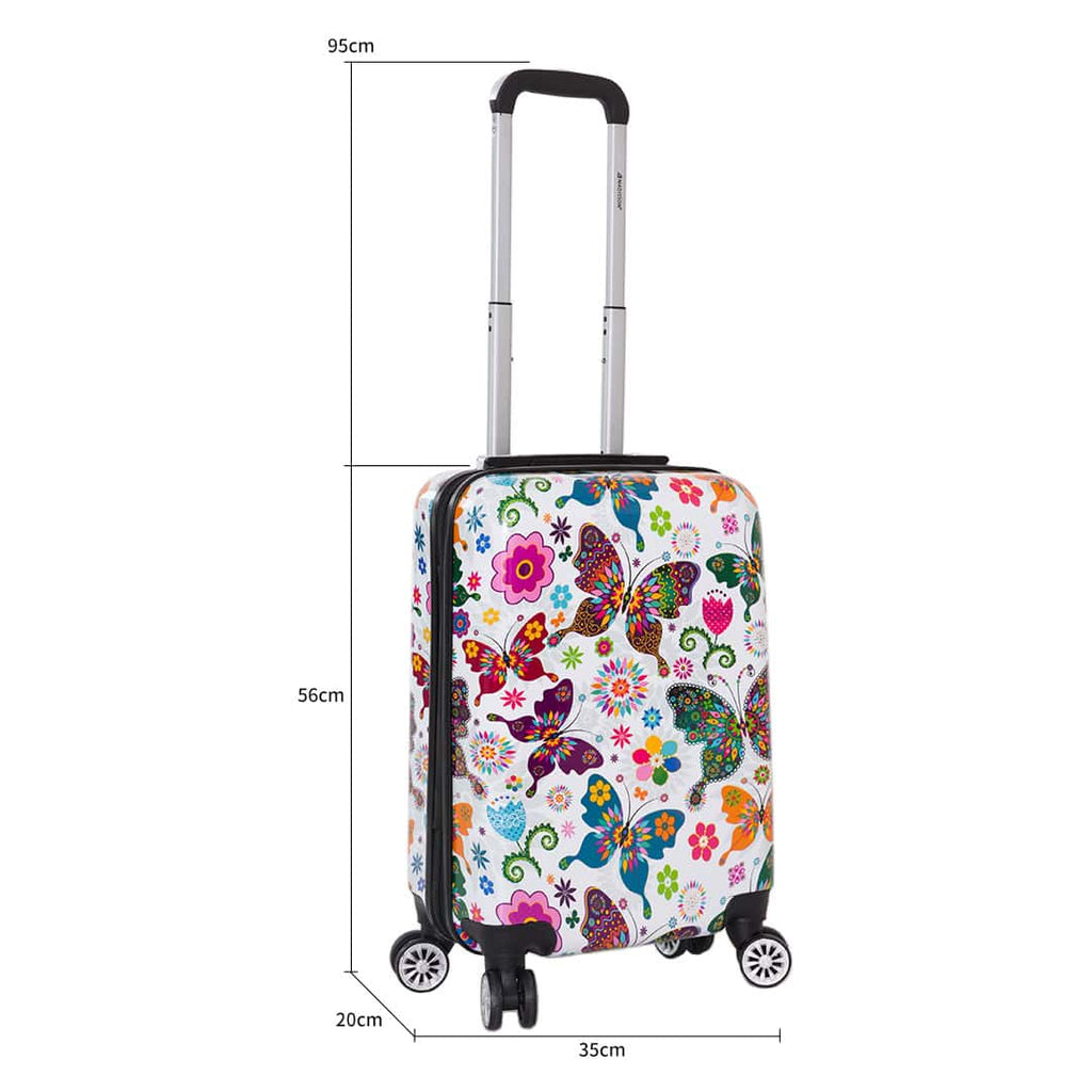 Valise cabine rigide 55 cm à roulettes Papillons & Fleurs dimensions