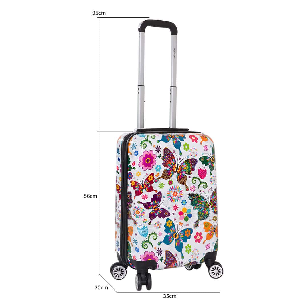Valise cabine rigide 55 cm à roulettes Papillons & Fleurs dimensions