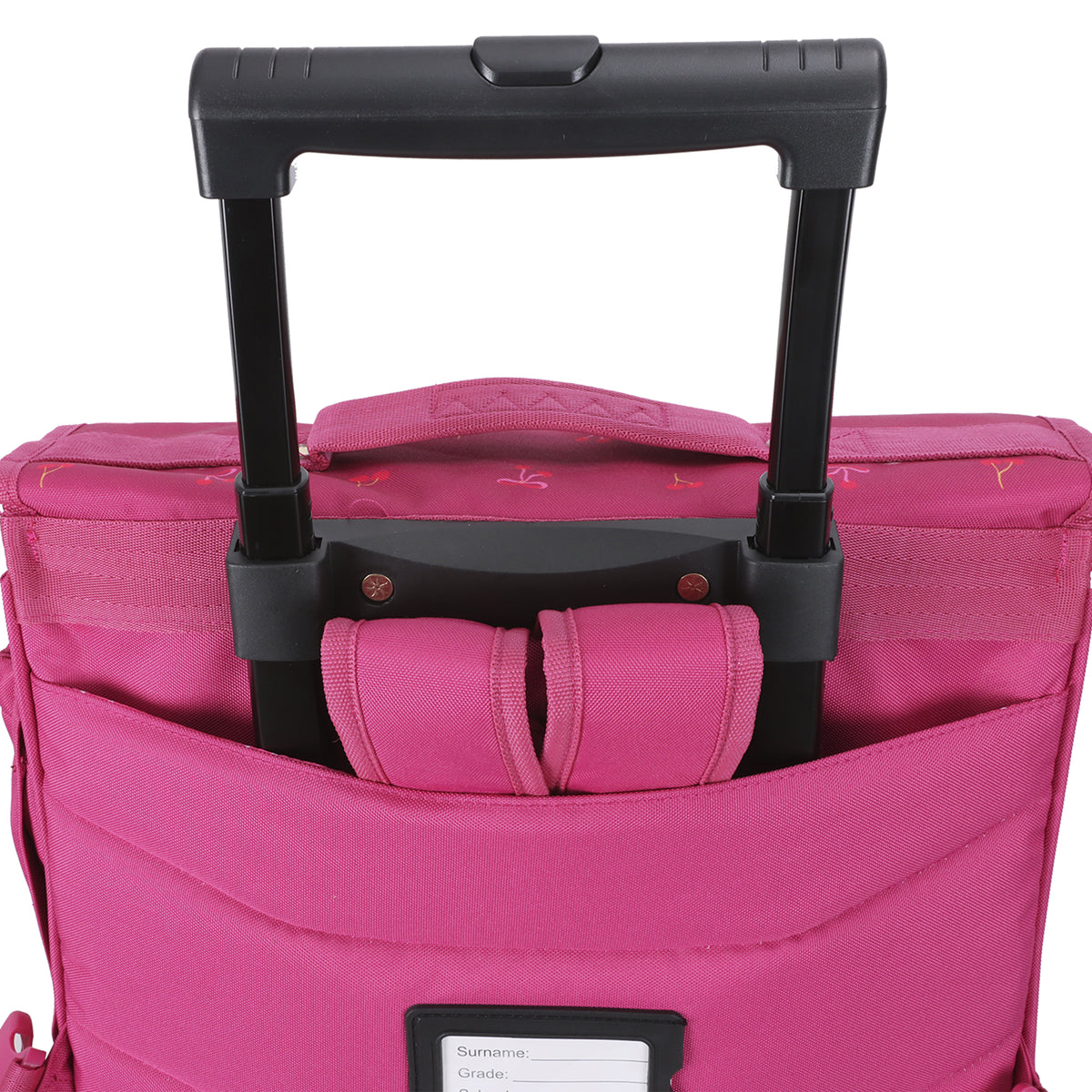 Cartable rose cerises à roulettes pour fille CE1 CE2.