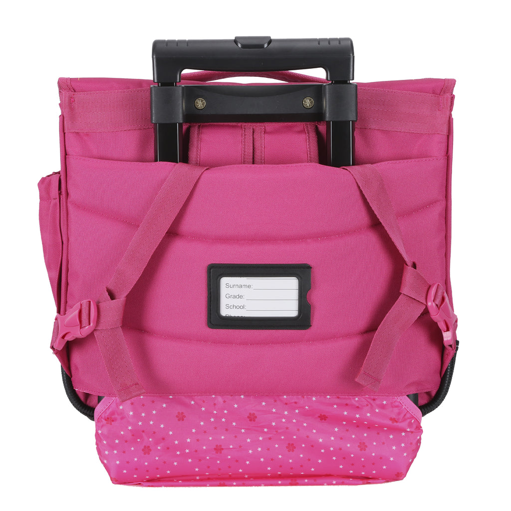 Cartable rose cerises à roulettes pour fille CE1 CE2.
