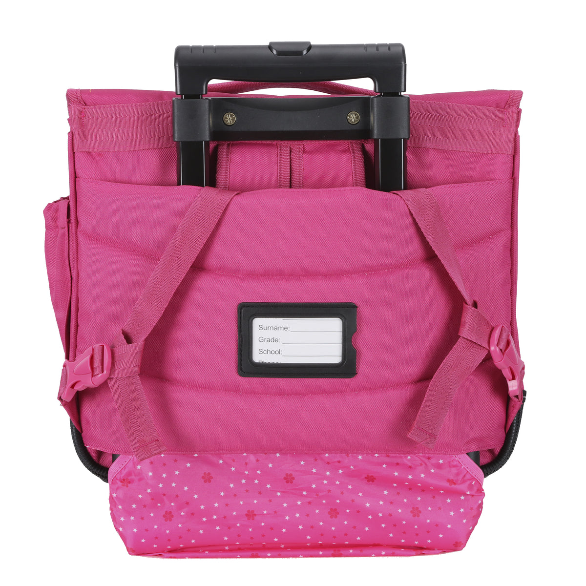 Cartable rose cerises à roulettes pour fille CE1 CE2.